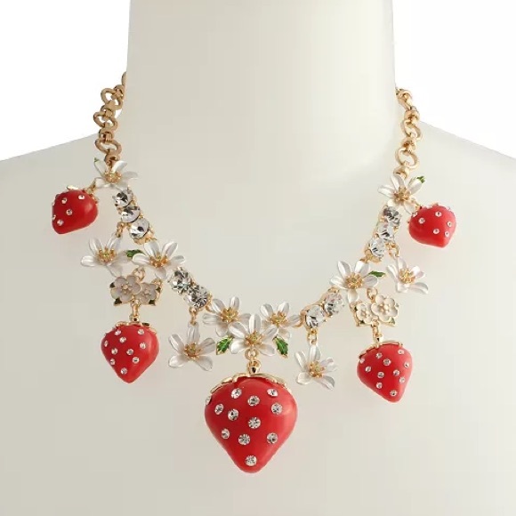 Betsey Johnson Strawberry Frontal Necklace - Picture 2 of 5